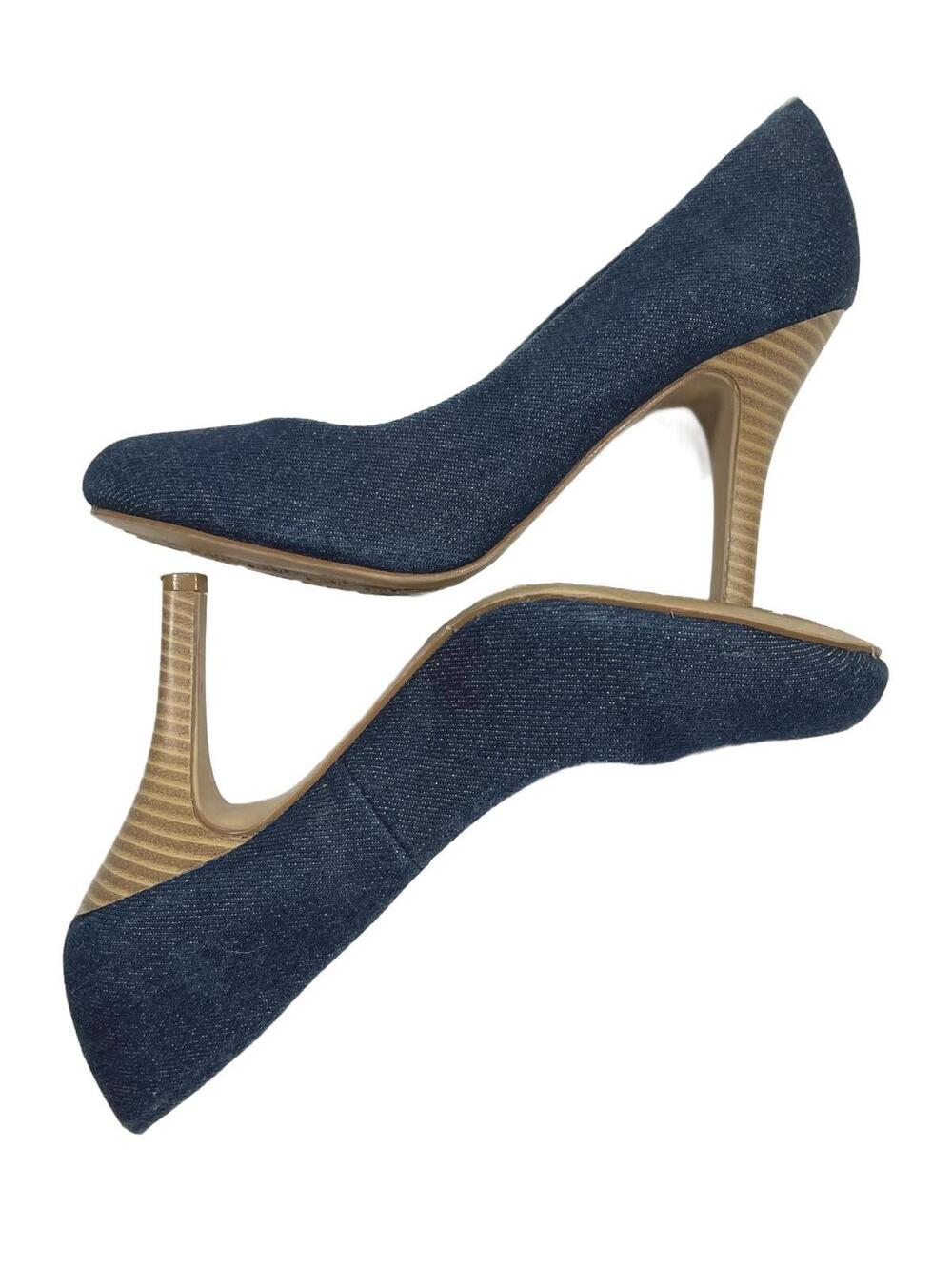 Kelly & Katie Coderno Blue Denim Round Toe Pumps Wood Stiletto Heels Size 6